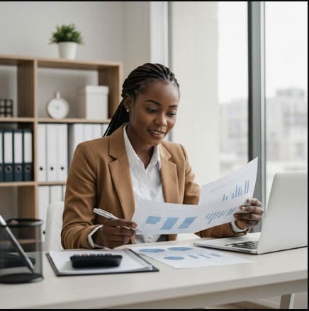 Business professional reviewing financial records